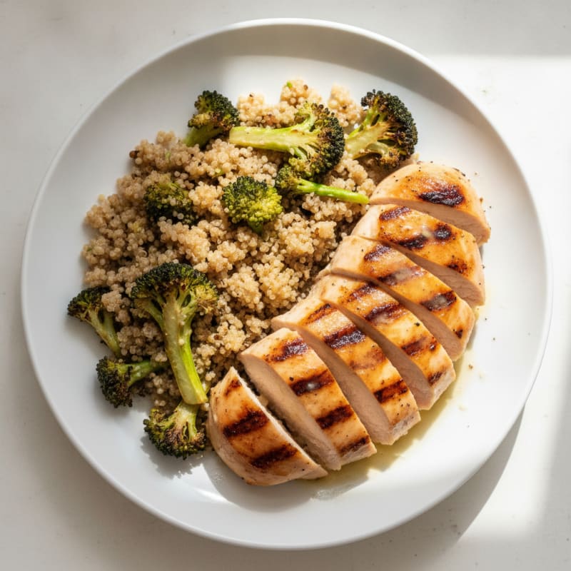 Grilled Chicken Breast with Roasted Broccoli and Quinoa