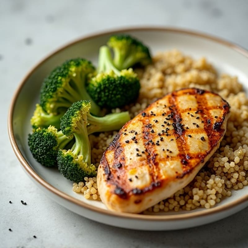 Grilled Chicken Breast with Quinoa and Roasted Broccoli