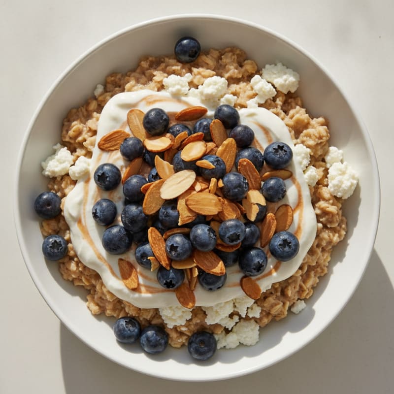 Berry Protein Oats with Greek Yogurt and Cottage Cheese