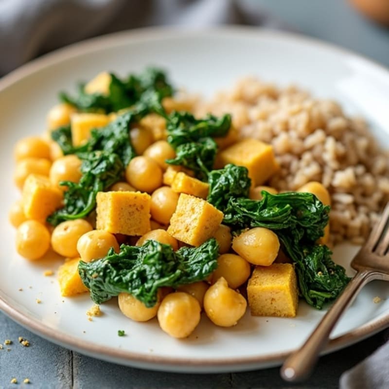 Creamy Chickpea Scramble with Spinach and Rice