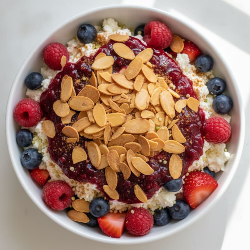 Cottage Cheese and Berry Protein Parfait with Almonds