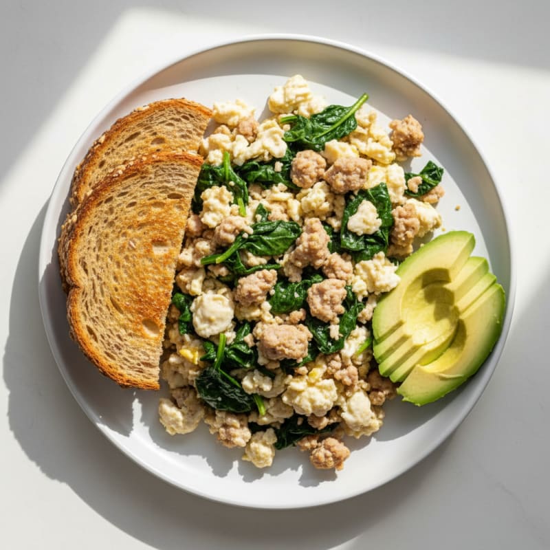 Egg White and Turkey Sausage Scramble with Spinach