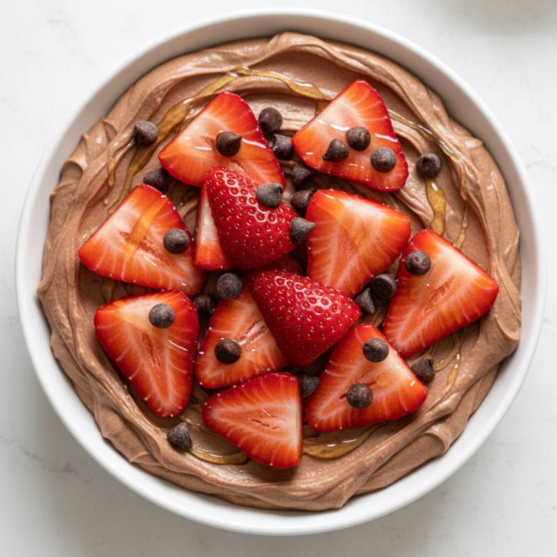 Silky Chocolate Protein Yogurt with Sliced Strawberries