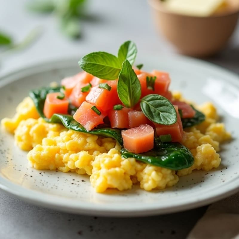 Scrambled Eggs with Smoked Salmon and Baby Spinach