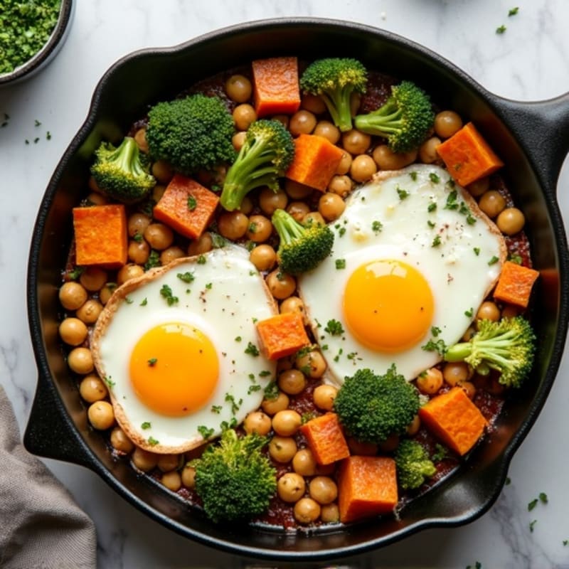 Sheet Pan Baked Eggs with Roasted Sweet Potatoes and Broccoli