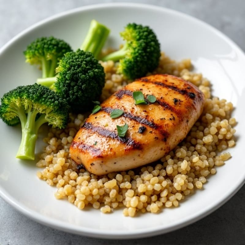 Grilled Chicken Breast with Roasted Broccoli and Quinoa