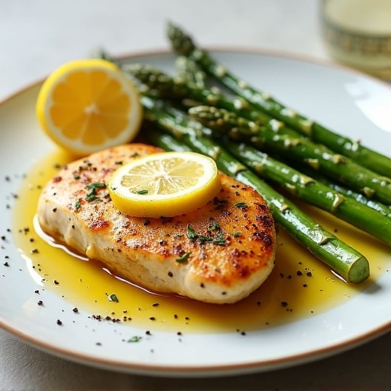 Lemon Garlic Pan Seared Chicken with Roasted Asparagus