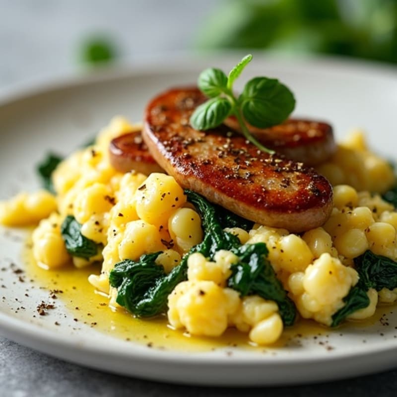 Egg White Scramble with Turkey Sausage and Sautéed Spinach