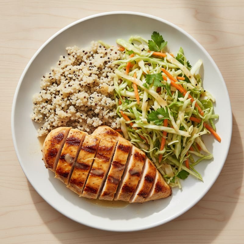 Grilled Chicken Breast with Crunchy Cabbage Slaw and Quinoa