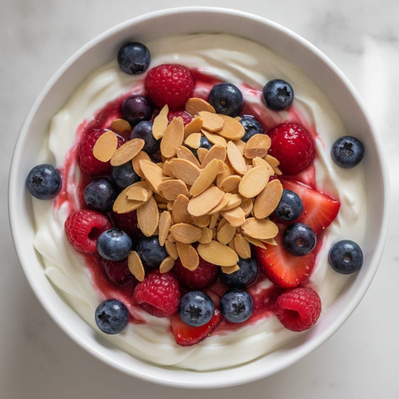 Greek Yogurt Protein Parfait with Mixed Berries and Almonds