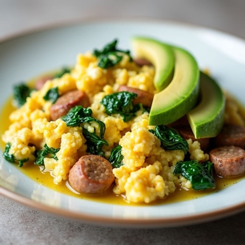 Egg White and Turkey Sausage Scramble with Spinach