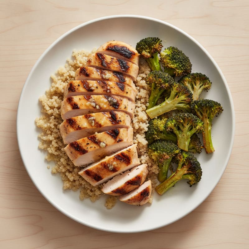 Grilled Chicken Breast with Quinoa and Roasted Broccoli