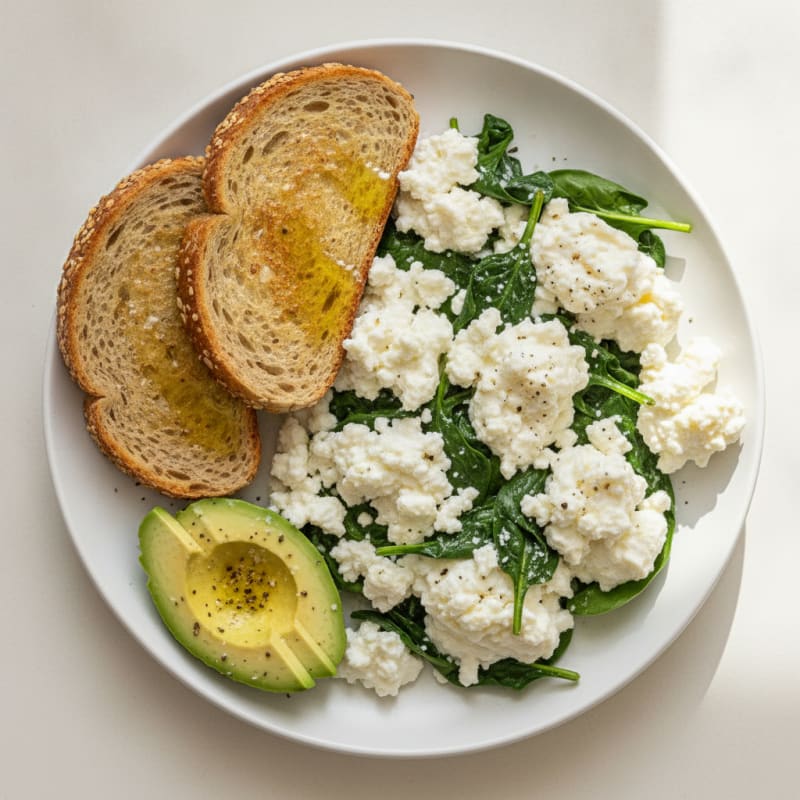 Egg White Scramble with Spinach and Cottage Cheese