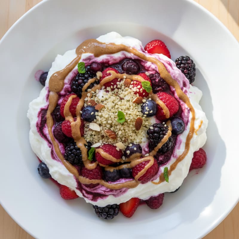 Silky Greek Yogurt Protein Mousse with Mixed Berries