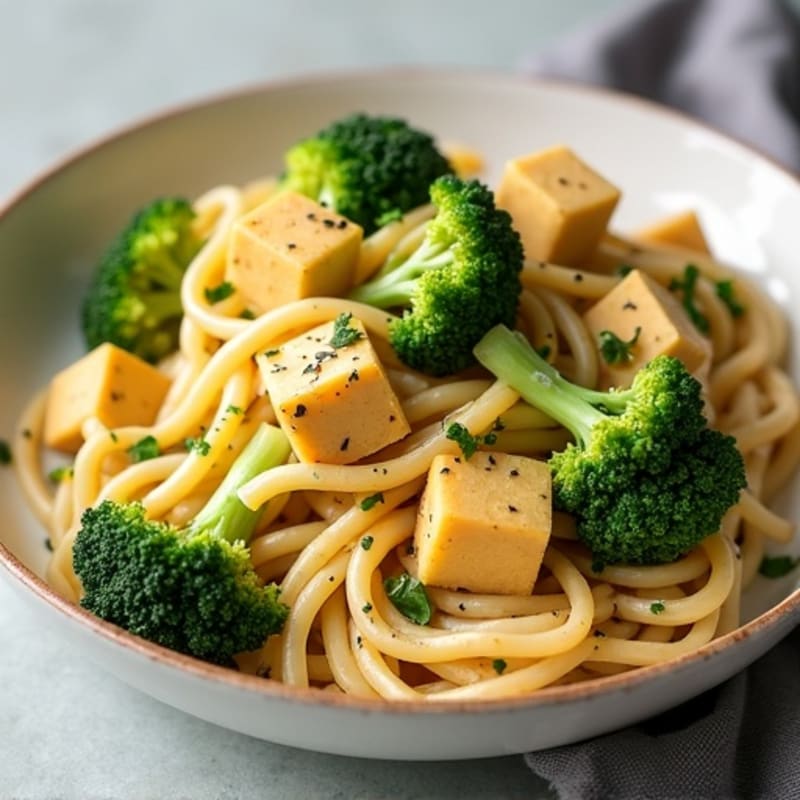Creamy Cashew Alfredo Pasta with Roasted Broccoli