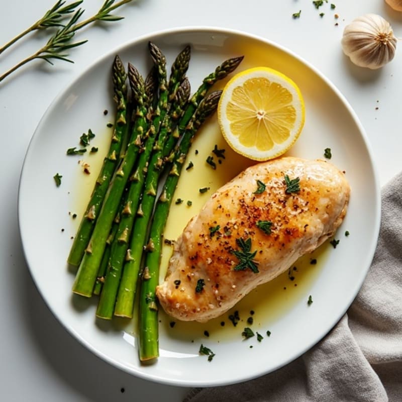 Sheet Pan Lemon Herb Roasted Chicken with Crispy Asparagus