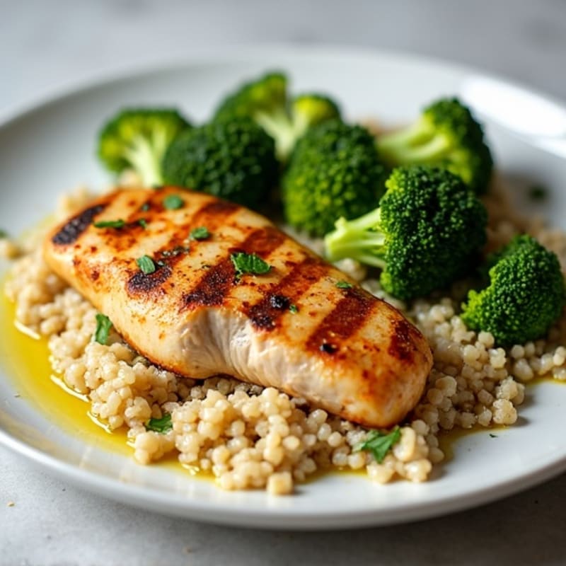 Grilled Chicken Breast with Quinoa and Roasted Broccoli