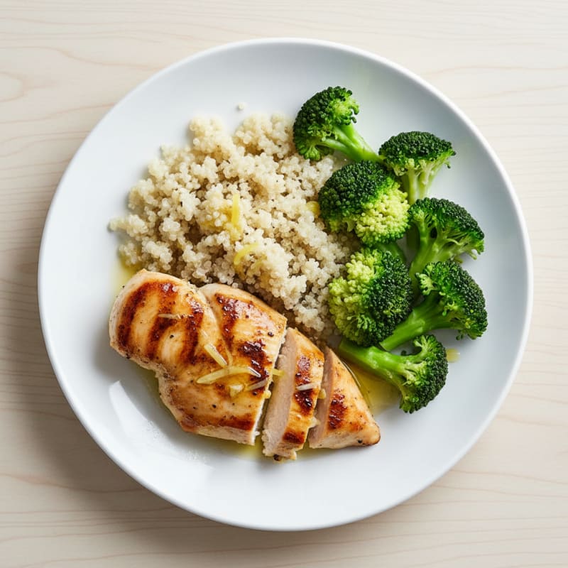 Grilled Chicken Breast with Quinoa and Steamed Broccoli