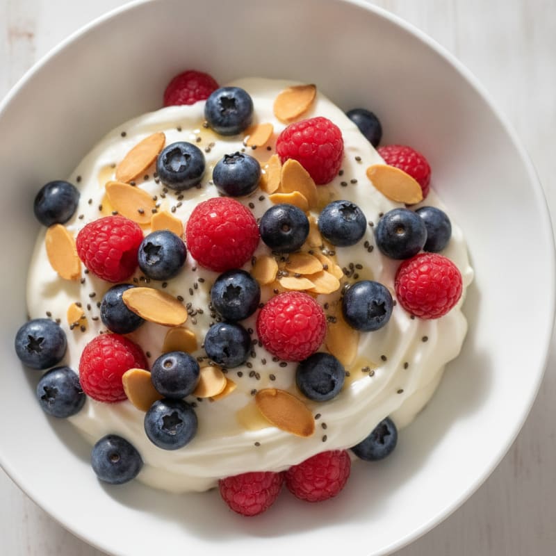 Greek Yogurt Protein Parfait with Mixed Berries and Almonds
