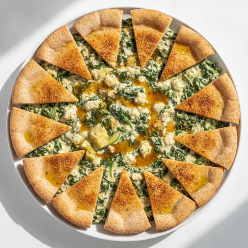 Baked Spinach Artichoke Dip with Toasted Pita