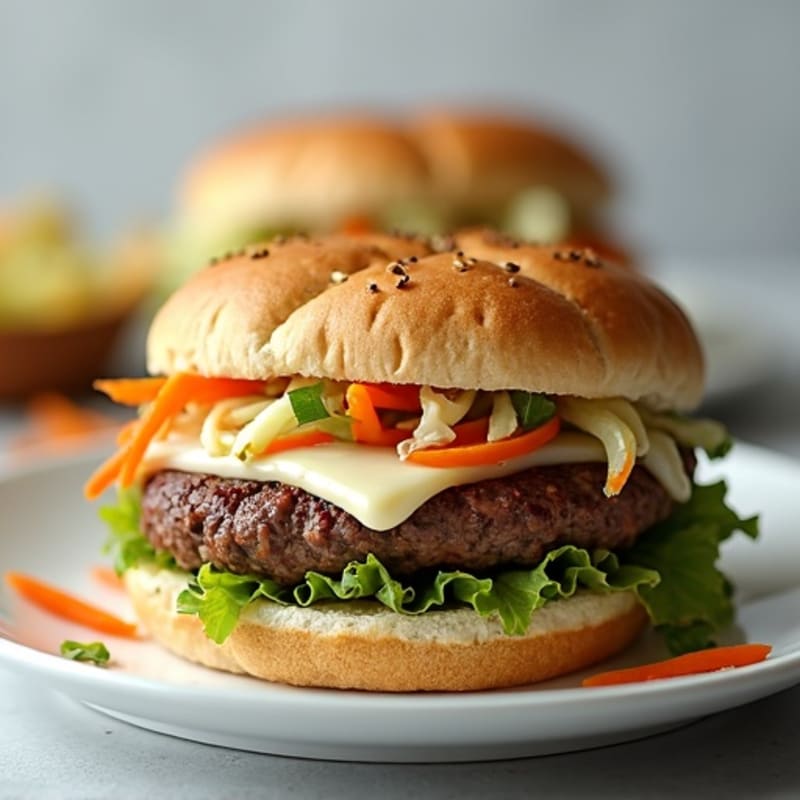 Lean Beef Burger with Crunchy Slaw and Greek Yogurt Sauce