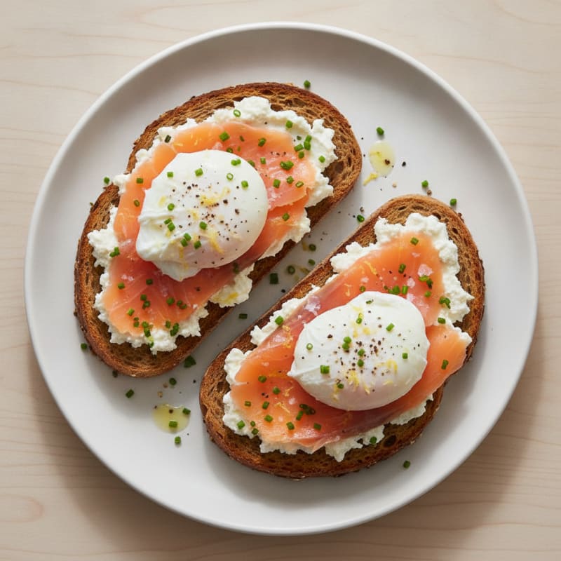 Rye Toast with Poached Eggs and Ricotta