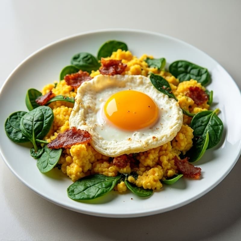 Cottage Cheese Scramble with Spinach and Turkey Bacon