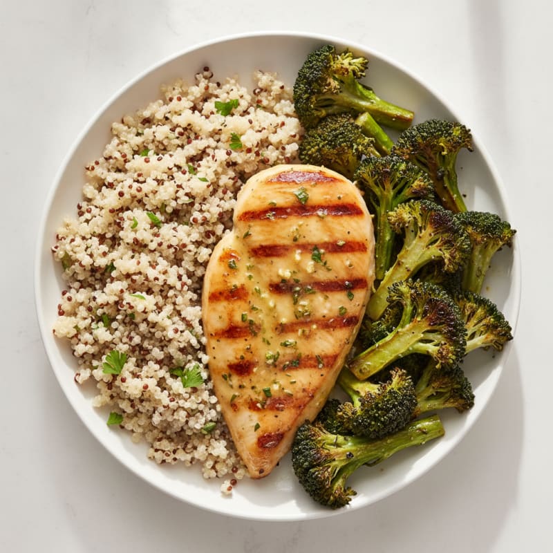 Grilled Lemon Herb Chicken Breast with Quinoa and Roasted Broccoli