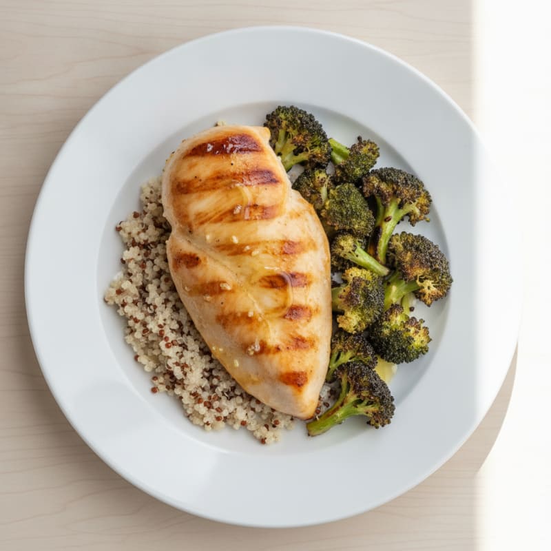Grilled Chicken Breast with Quinoa and Roasted Broccoli