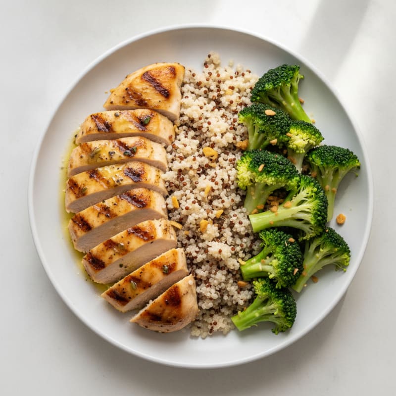 Grilled Chicken Breast with Quinoa and Steamed Broccoli