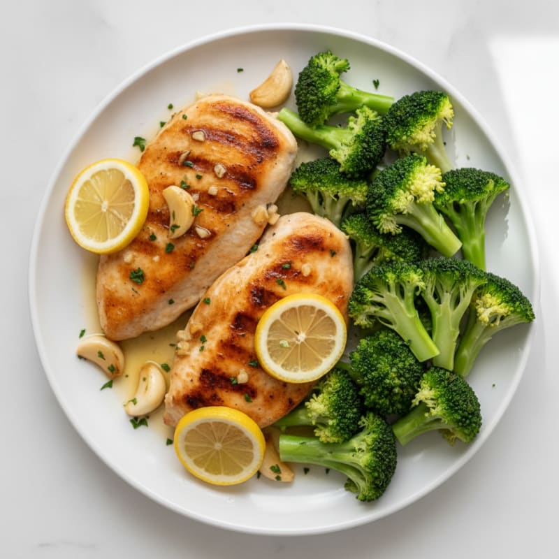Seared Lemon Garlic Chicken Breast with Steamed Broccoli