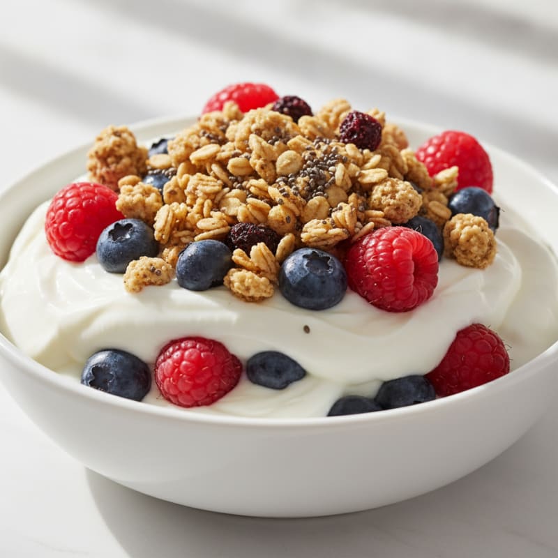 Greek Yogurt Parfait with Mixed Berries and Protein Granola