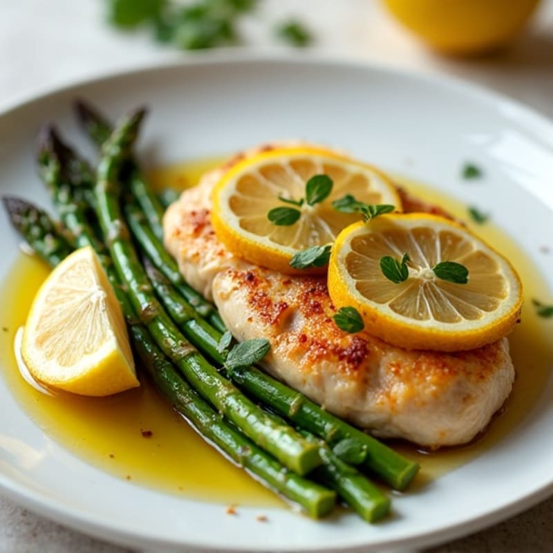 Lemon Garlic Pan-Seared Chicken with Roasted Asparagus