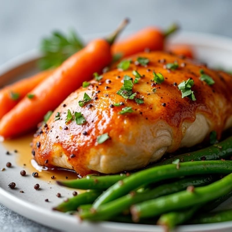 Maple Glazed Chicken with Roasted Carrots and Green Beans