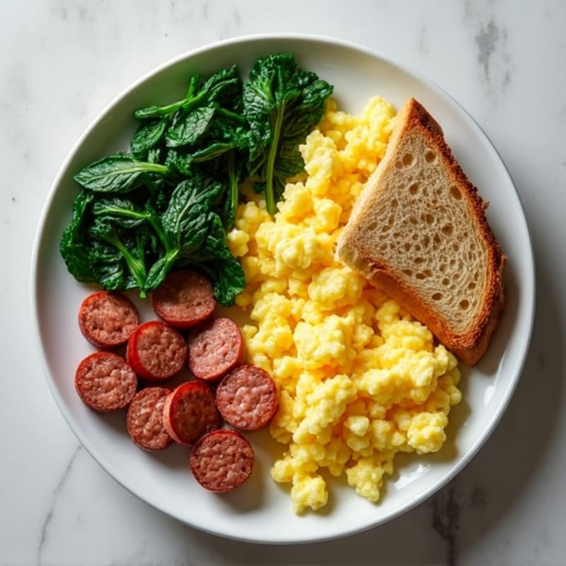 Scrambled Egg Whites with Turkey Sausage and Sautéed Spinach