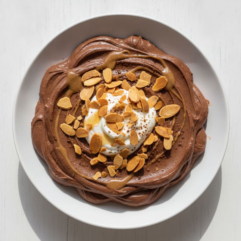 Silky Chocolate Protein Pudding with Greek Yogurt and Almonds