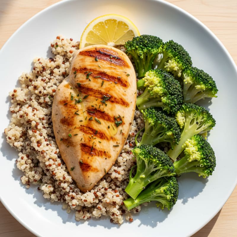 Grilled Chicken Breast with Quinoa and Steamed Broccoli