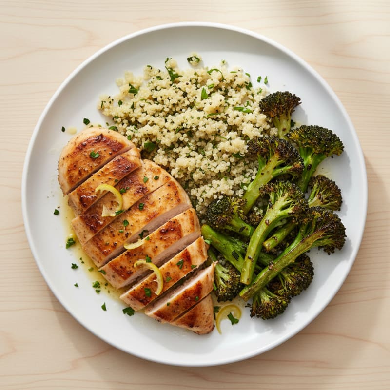Grilled Chicken Breast with Quinoa and Roasted Broccoli