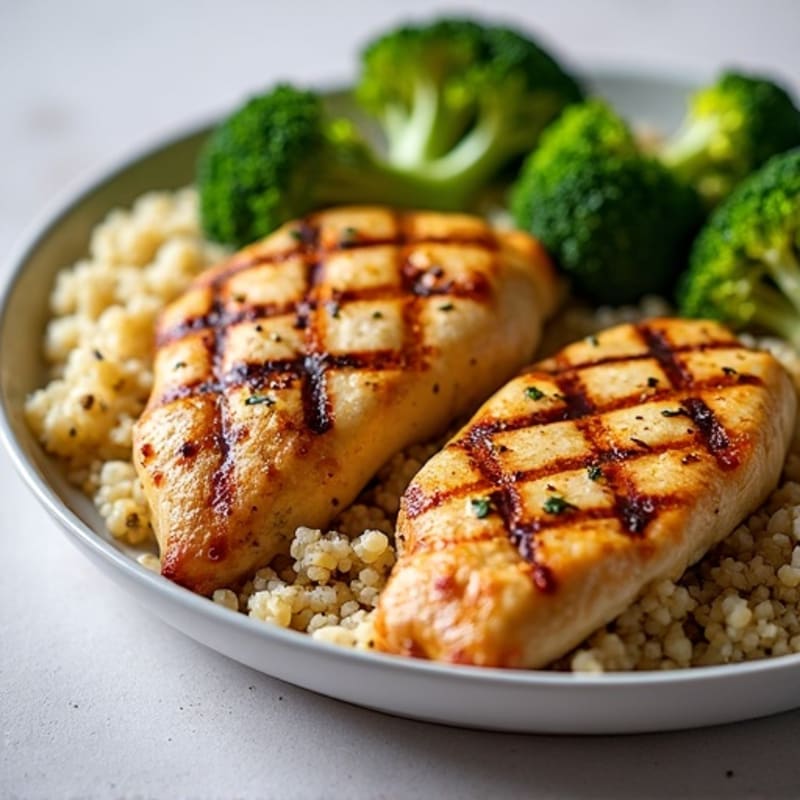 Grilled Chicken Breast with Quinoa and Roasted Broccoli