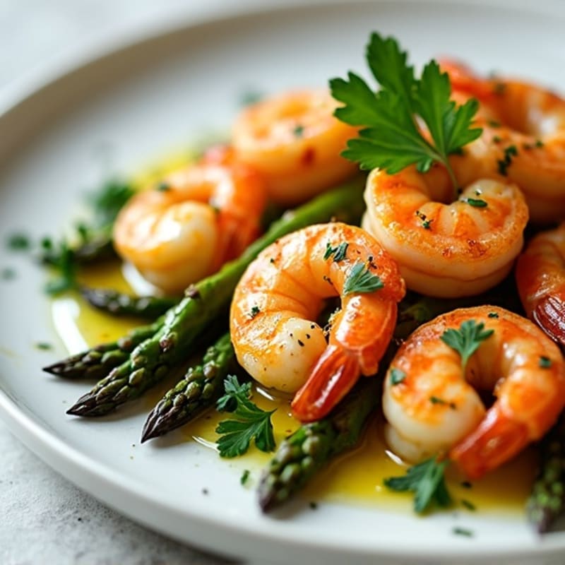 Garlic Herb Pan-Seared Prawns with Roasted Asparagus