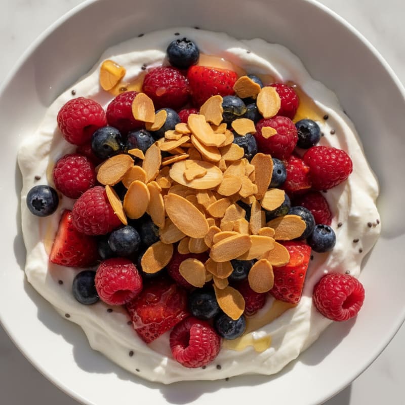 Greek Yogurt Protein Parfait with Mixed Berries and Almonds