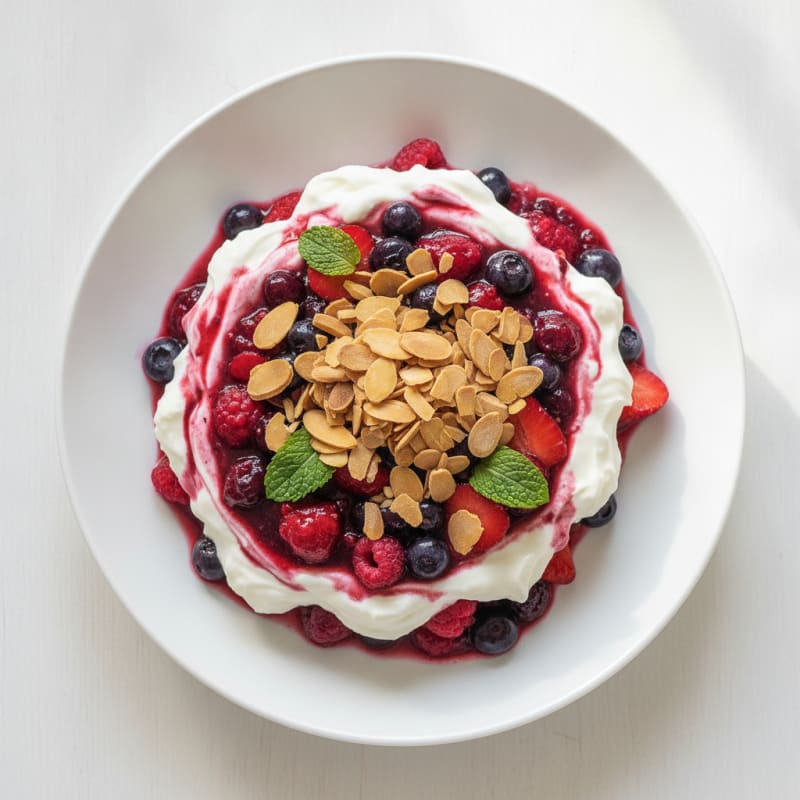 Greek Yogurt Protein Parfait with Berry Compote and Toasted Almonds