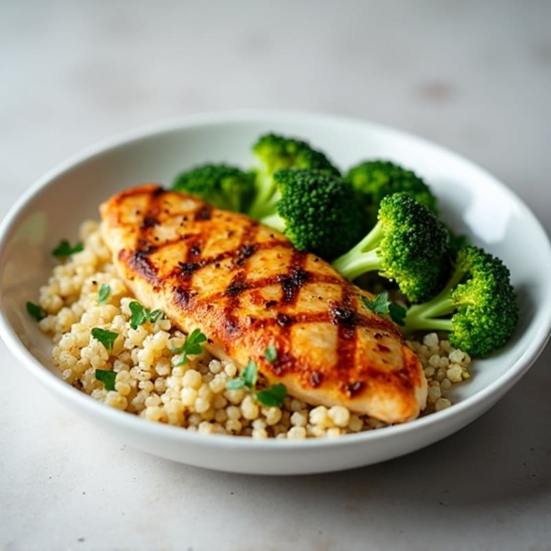 Grilled Chicken Breast with Roasted Broccoli and Quinoa