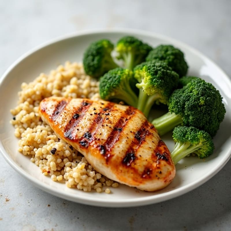 Grilled Chicken Breast with Quinoa and Roasted Broccoli