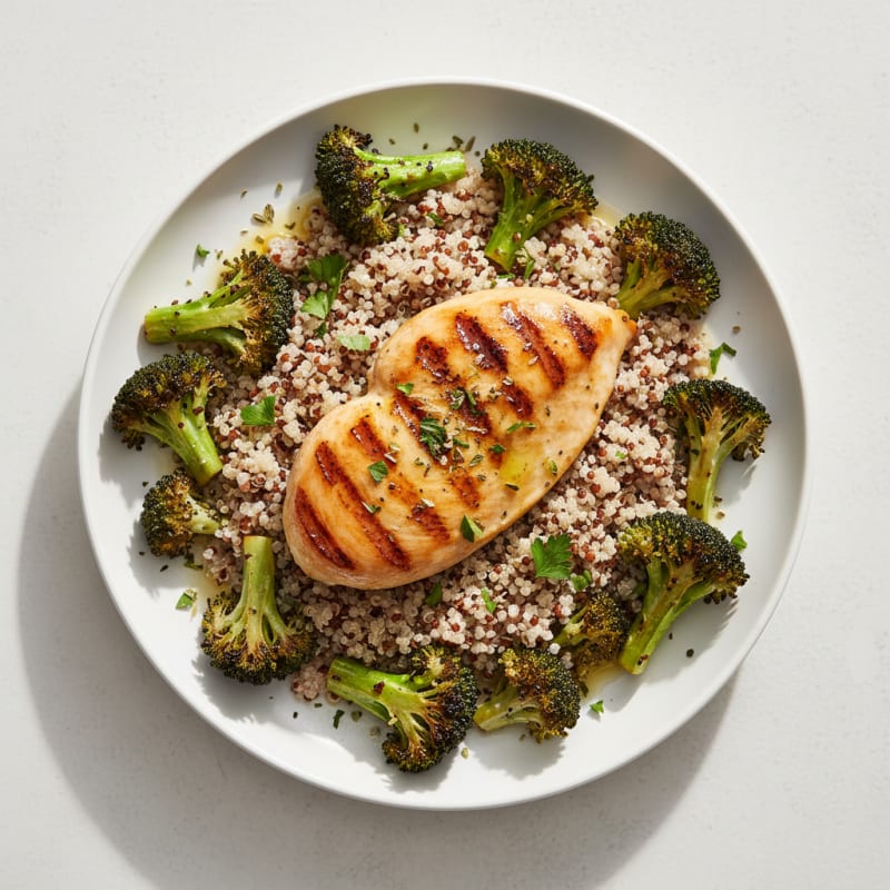 Grilled Chicken Breast with Quinoa and Roasted Broccoli