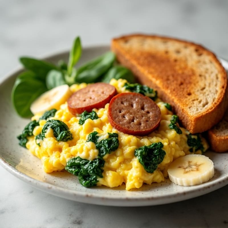 Egg White Scramble with Turkey Sausage and Spinach