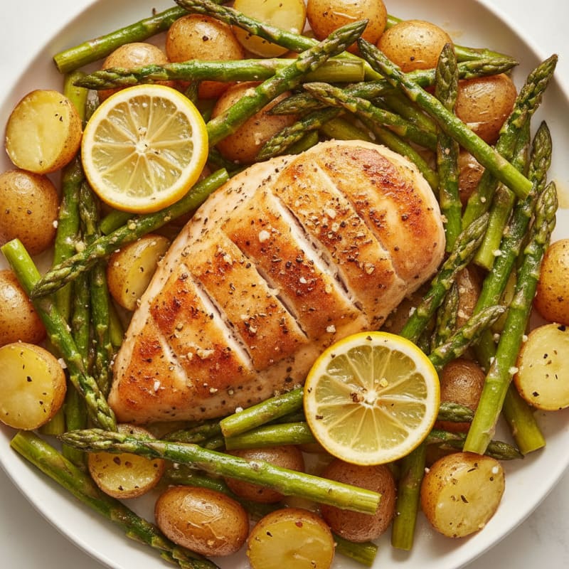 Lemon Herb Roasted Chicken with Asparagus