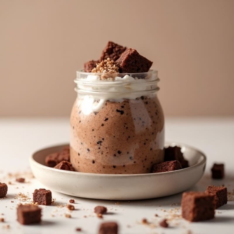 Chocolate Protein Overnight Oats with Brownie Chunks