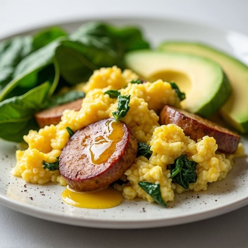 Egg White and Turkey Sausage Scramble with Spinach