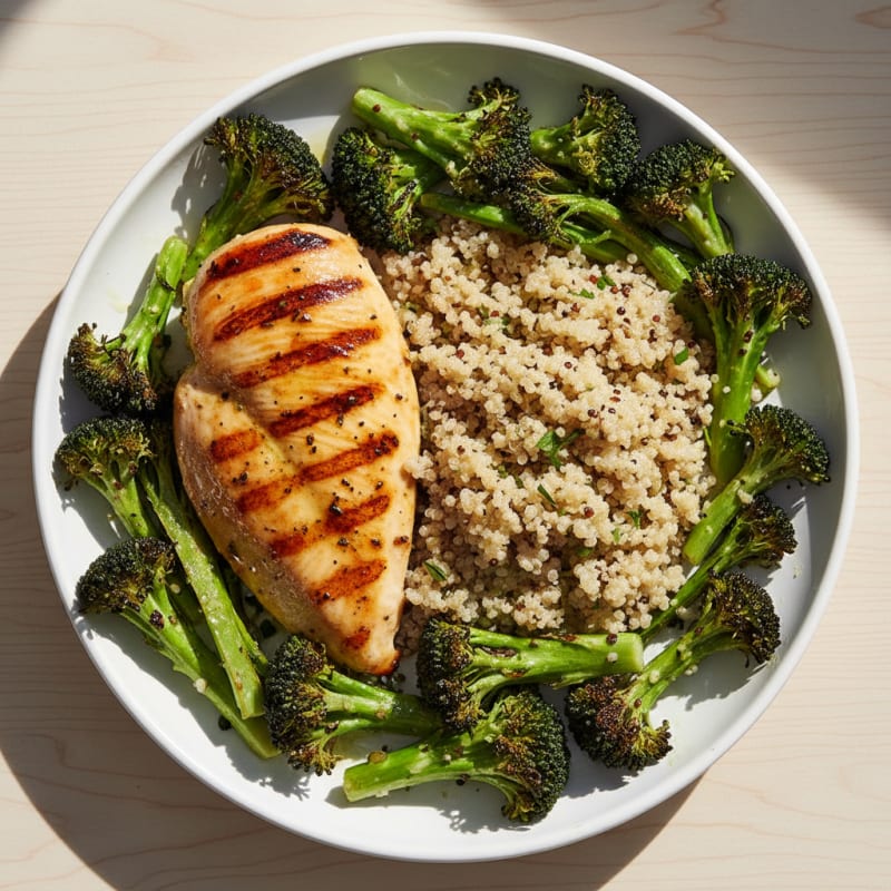 Grilled Chicken Breast with Quinoa and Roasted Broccoli